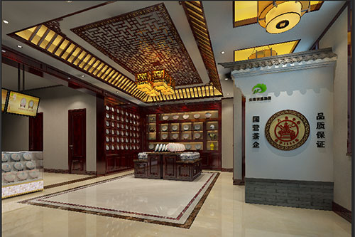 和县古朴典雅的中式茶叶店大堂设计效果图